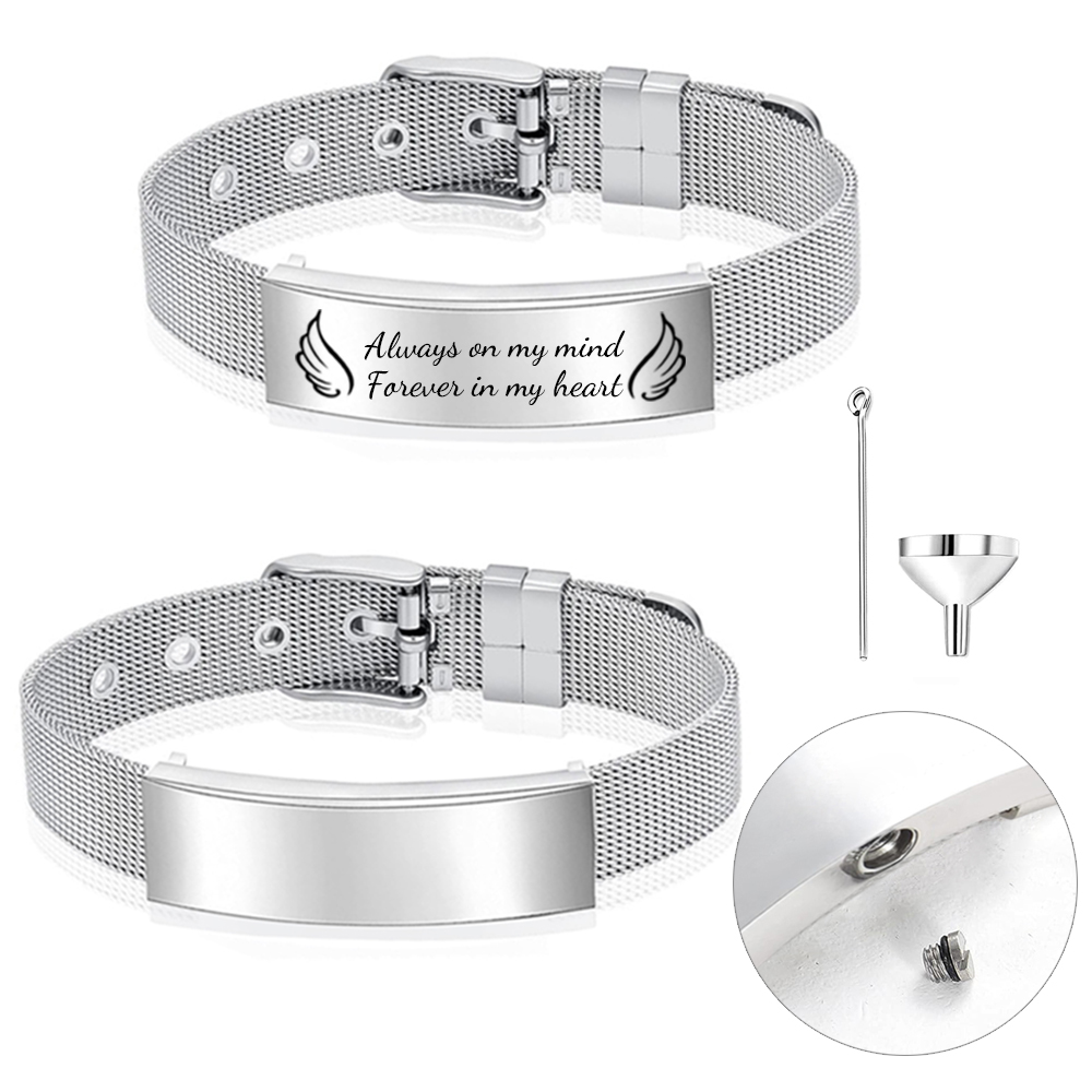 Stainless Mesh Band - Bracciale con urna per gioielli per